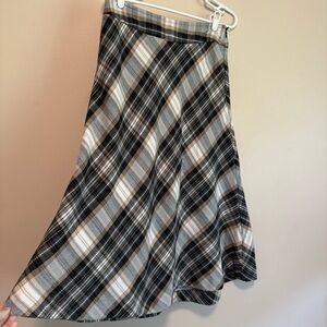 East 5th Plaid Midi A-Line Skirt - Black, Gray & Tan